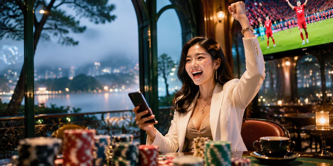 Người dùng Việt Nam kiểm tra tài khoản casino trực tuyến tại quán cà phê Đà Lạt