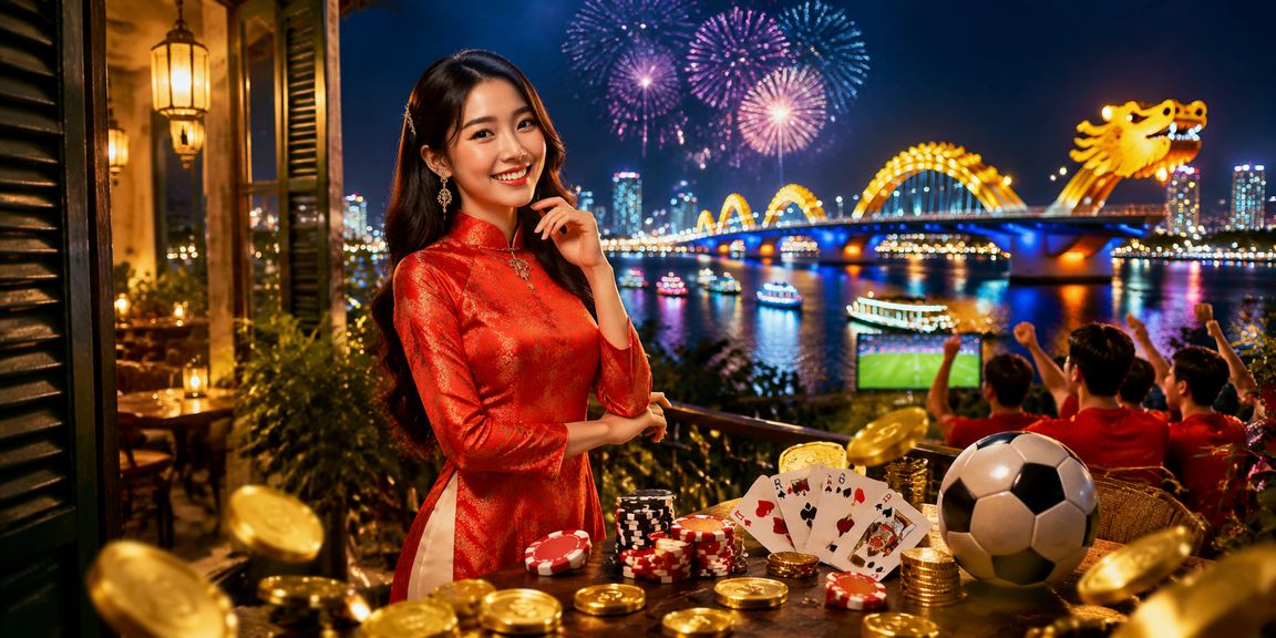 Người phụ nữ mặc áo dài tại Đà Nẵng xem kết quả trò chơi bài trên điện thoại di động