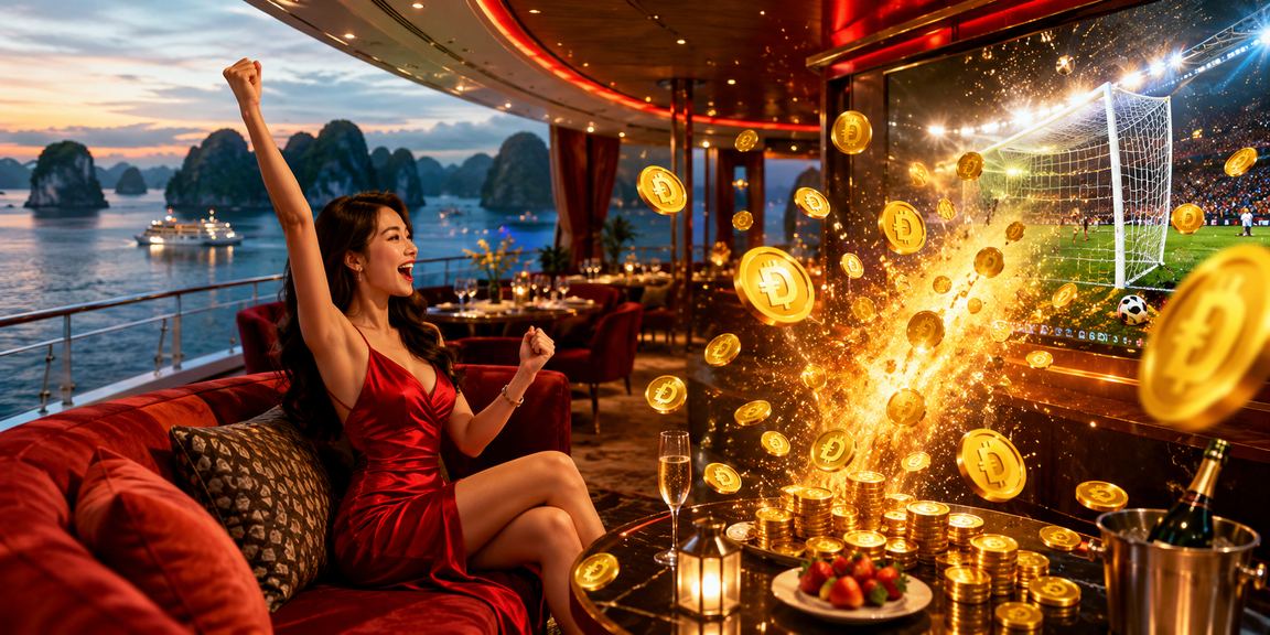 Người dùng tại Hạ Long xem kết quả cá cược thể thao trực tuyến với cảnh vịnh biển phía sau